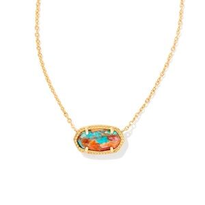 NWT Kendra Scott Elisa Short Pendant Gold Necklace in Bronzed Veined Turquoise